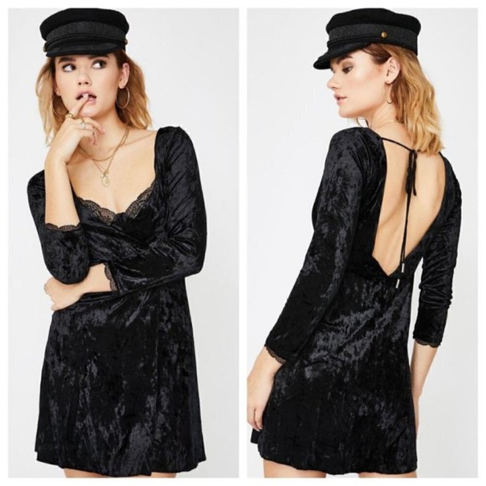 Free People Kat Velvet Mini Dress Black S